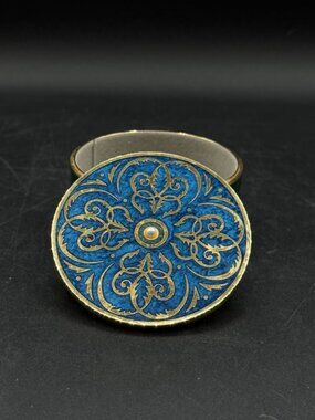 MIKIMOTO Cloisonné Style Jewelry Box Decorative Trinket Case Green Blue Brass